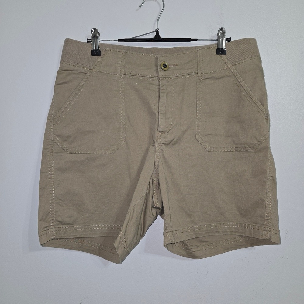 B#49 Lee Easy Fit Women's Khaki Cargo Shorts Size Medium Cotton Spandex Casual‎